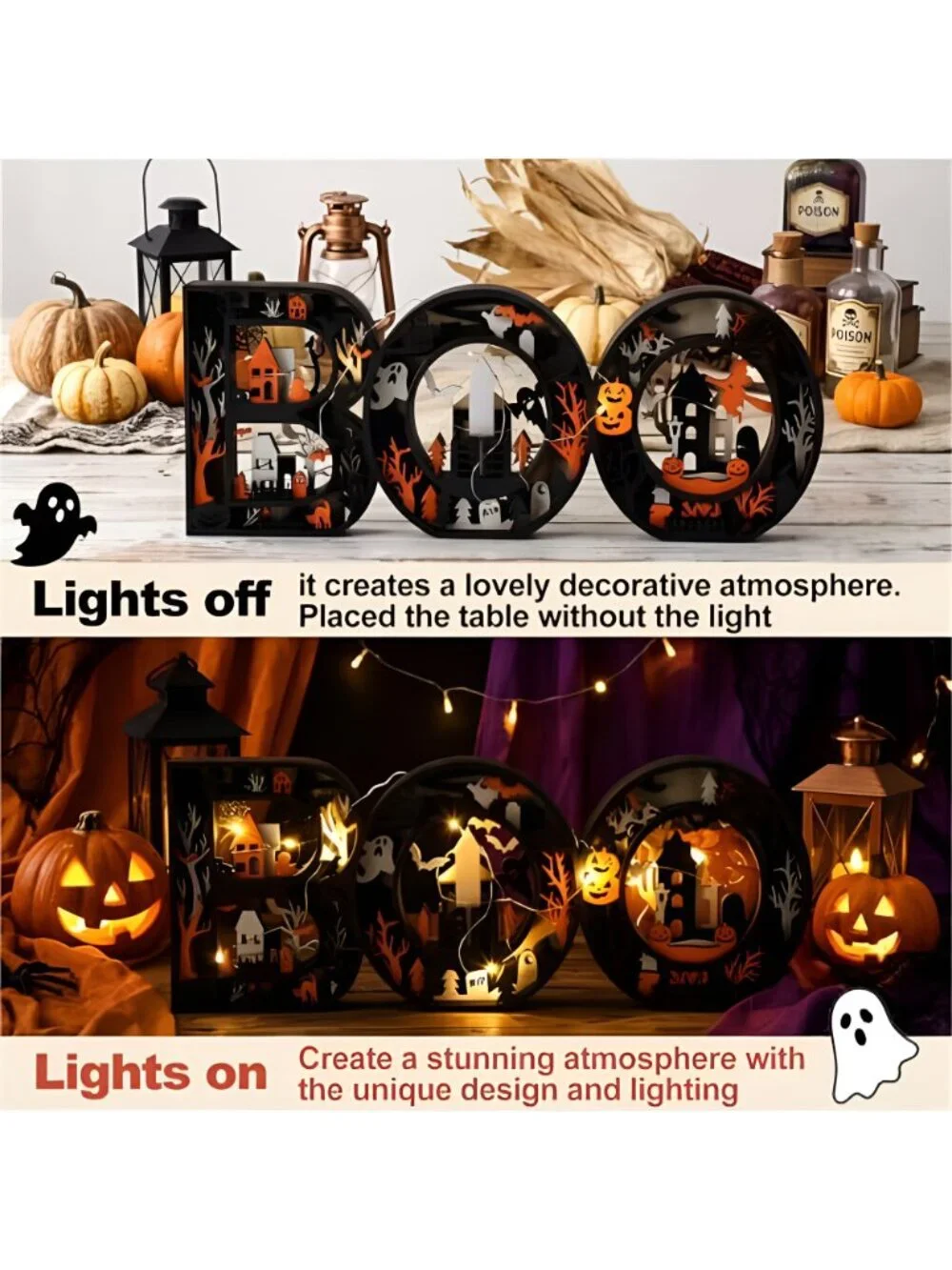 Halloween Decor Indoor Boo Sign Marquee Light up Letters Table Decor
